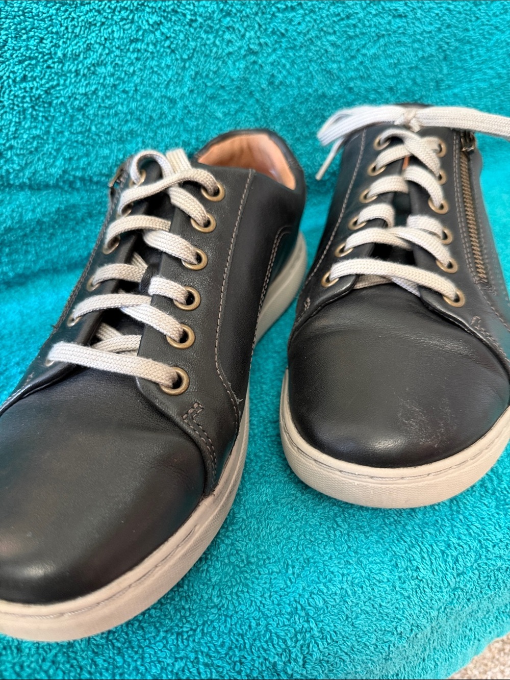 Women’s Black Leather Low-Top Sneakers with White Soles